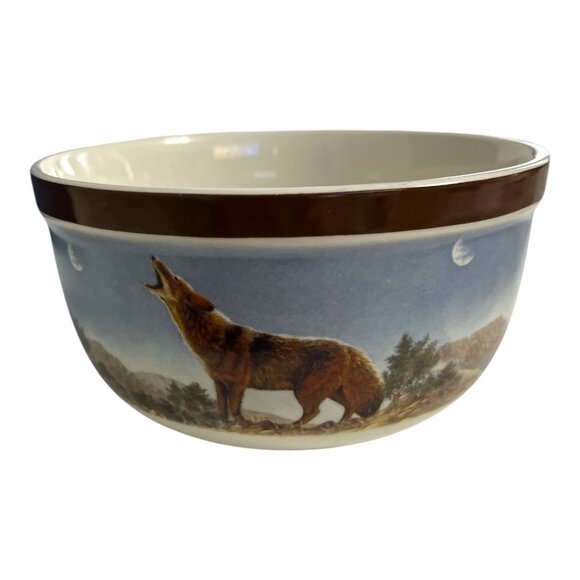 National Wildlife Federation Ceramic Bowl – Howling Coyote Design – 1990s - Picture 1 of 4